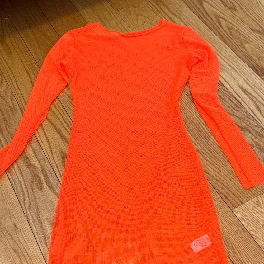 Orange Beach Long Sleeve Sheer Dress